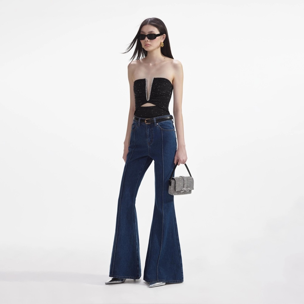 Self-Portrait Blue Kick Flare Wide Leg Jeans